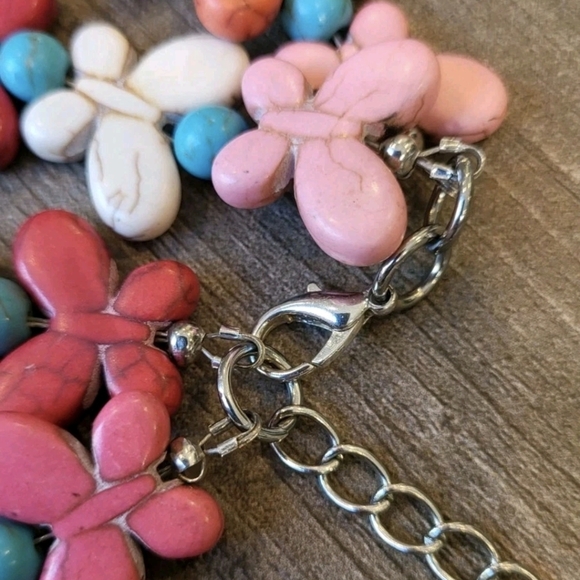 Double Strand Distressed Rainbow Butterfly Stone Beaded Necklace w/ Extender - Picture 11 of 12